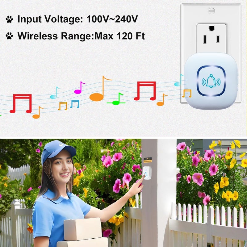 LUAMB Wireless Doorbell, 1,200ft Wireless Range Doorbell,5 Volume Levels Loud Enough, Mute Mode with 52 Chimes,LED Flashing and Memory Setting. - Image 5